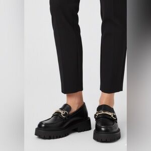 Zara Black chunky Loafers with Gold Chain Detail. Size 6.